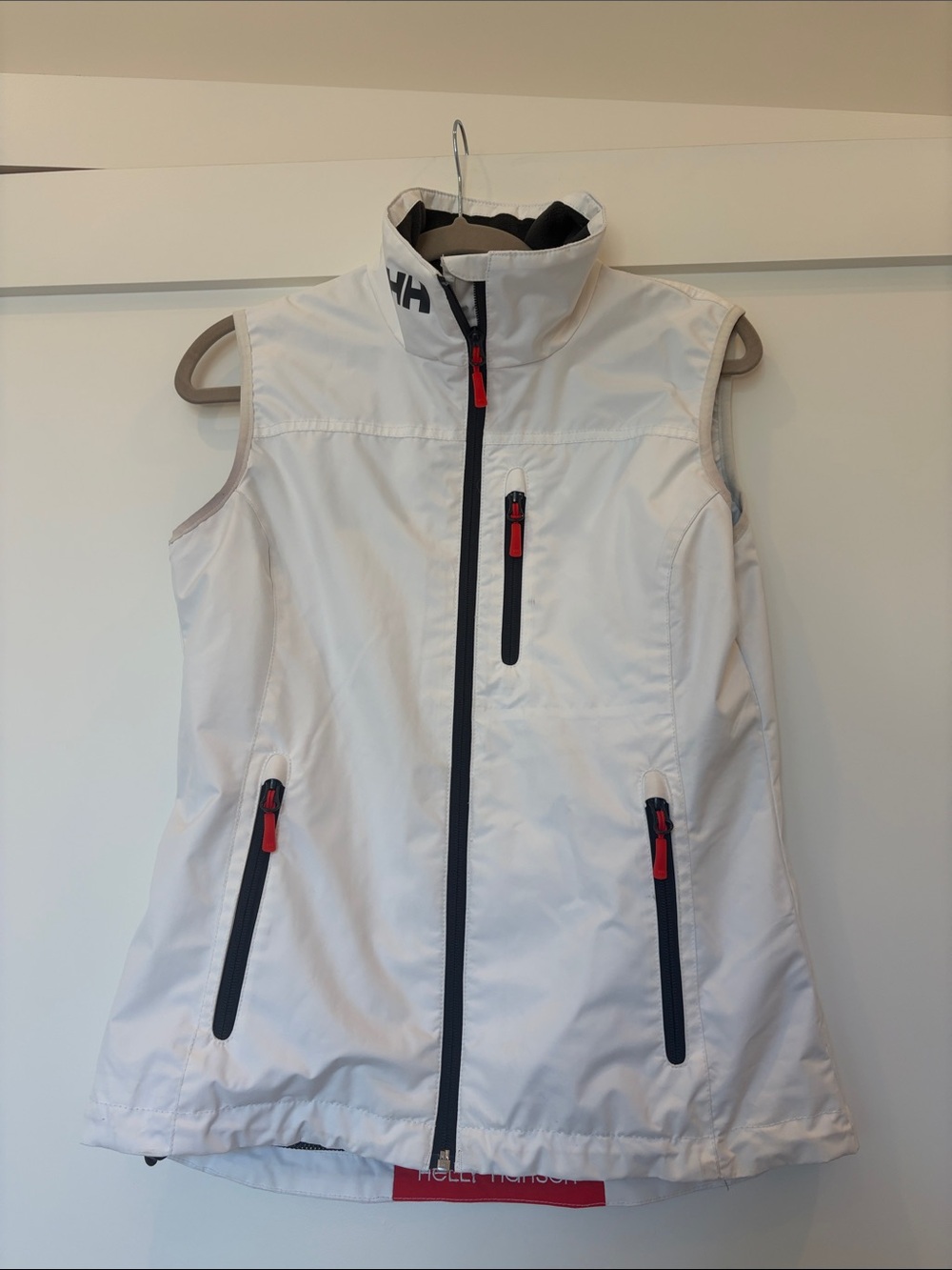 Helly Hansen White Women's Softshell Vest with Black Trim and Red Accents